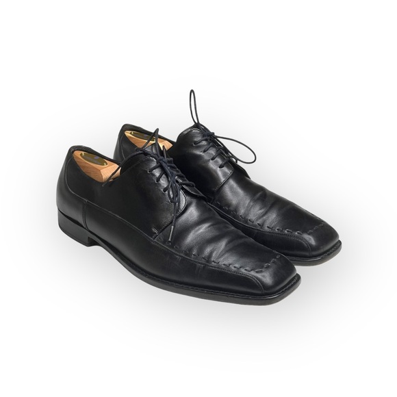 Luxe: Mezlan ♔ Square Toe Stitched Lace Up Dress Shoes ♔ Black Leather ♔ 11.5 ♔ - Picture 9 of 16